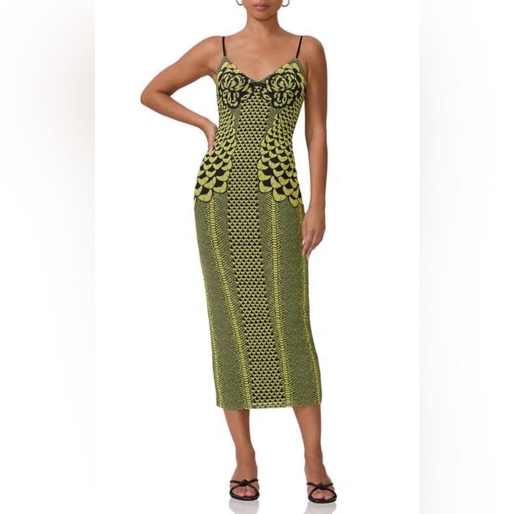 AFRM (Revolve) Black and Green Bodycon dress